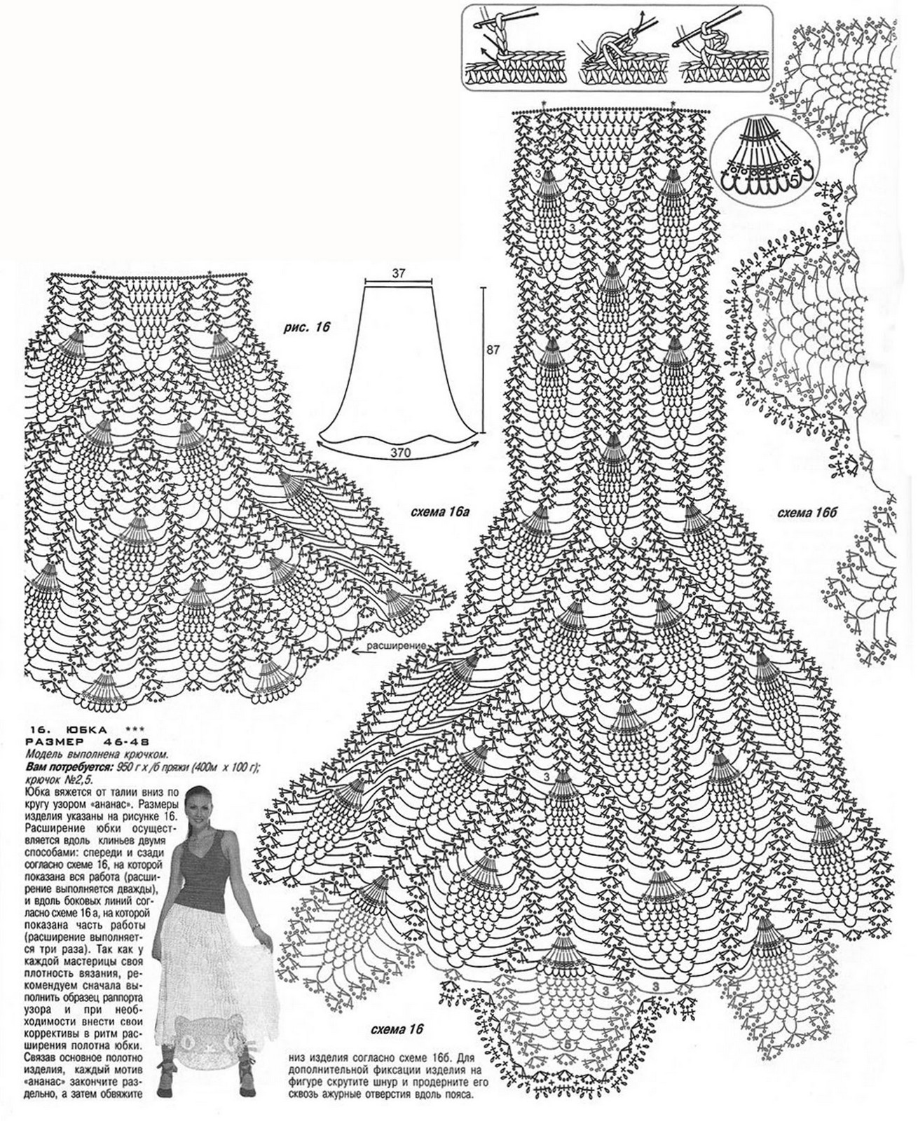 Юбка крючком со схемой и описанием