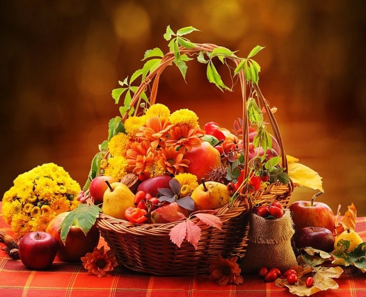 Beautiful basket with gifts of autumn