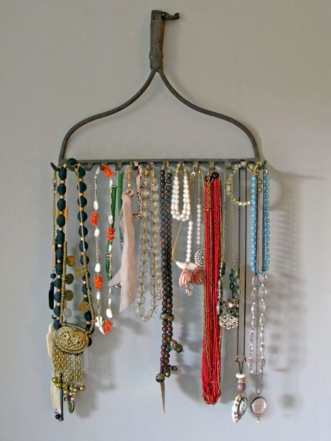 old rake as a hanger for jewelry