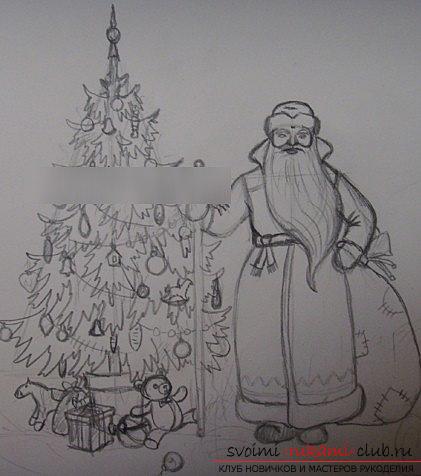 A lesson of New Year drawing of the Snow Maiden and Santa Claus. Photo №6