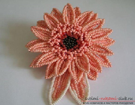 Flowers gerbera from beads step by step. Photo number 12