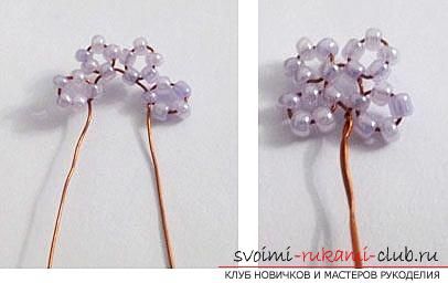 How to make a lilac branch of beads, step-by-step photos and a description of several weaving techniques for beaded floristics. Picture №10