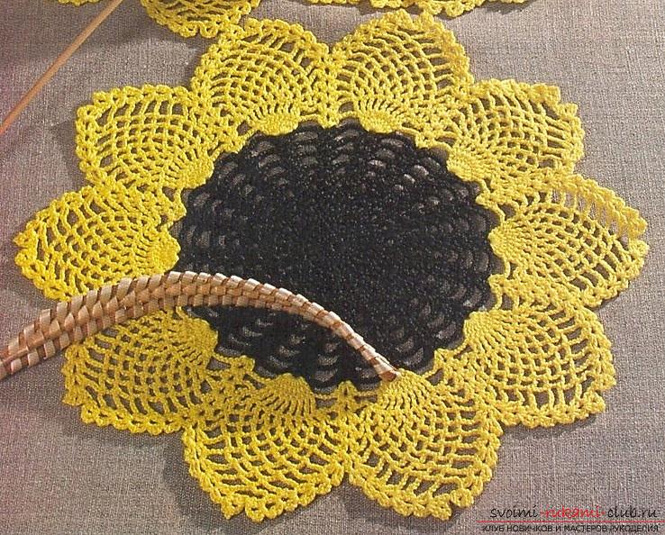 Free schemes and description of crochet flower sunflower, photo of the finished product. Picture №3