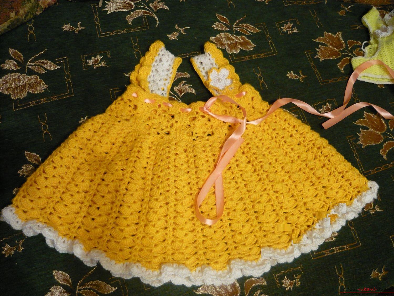 How to tie two beautiful summer sarafan crochet for girls, detailed outline, description, photo. Picture №3