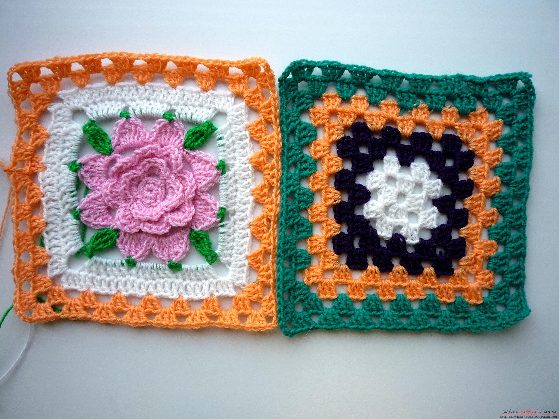 This master class of crocheting contains a crochet flower scheme for a plaid .. Photo # 24