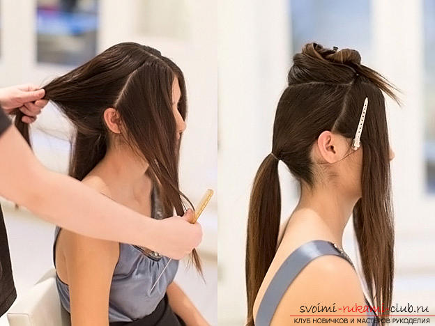 How to create a gorgeous evening hairstyle with your own hands, a smooth tail with an extra volume on the vertex .. Photo # 2