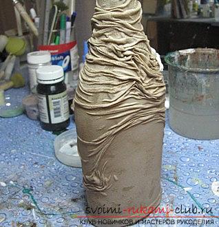 Decoration of bottles and decoupage with tights with their own hands - master class. Photo №1