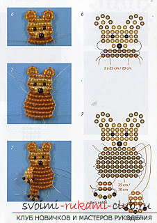 Druhy různých hraček od korálků se vzory tkaní. Varianty schémat tkaní hraček hračkami pomocí různých technik .. Foto č.5