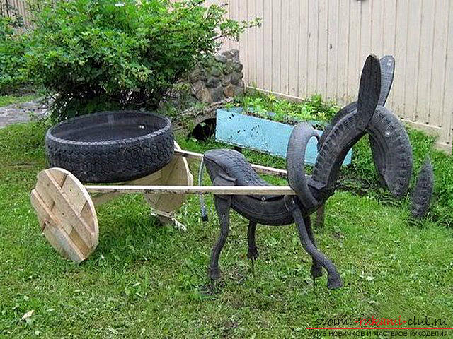 Crafts for a summer residence with own hands, handmade articles made from tires, handicrafts for a playground, animals from tires, useful things for the house, made of tires .. Photo №3
