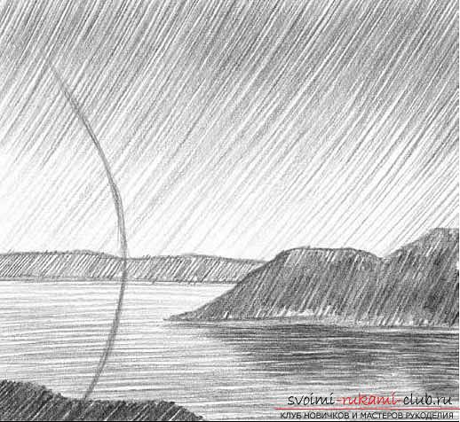Drawing a simple landscape with a pencil in stages. Photo №5