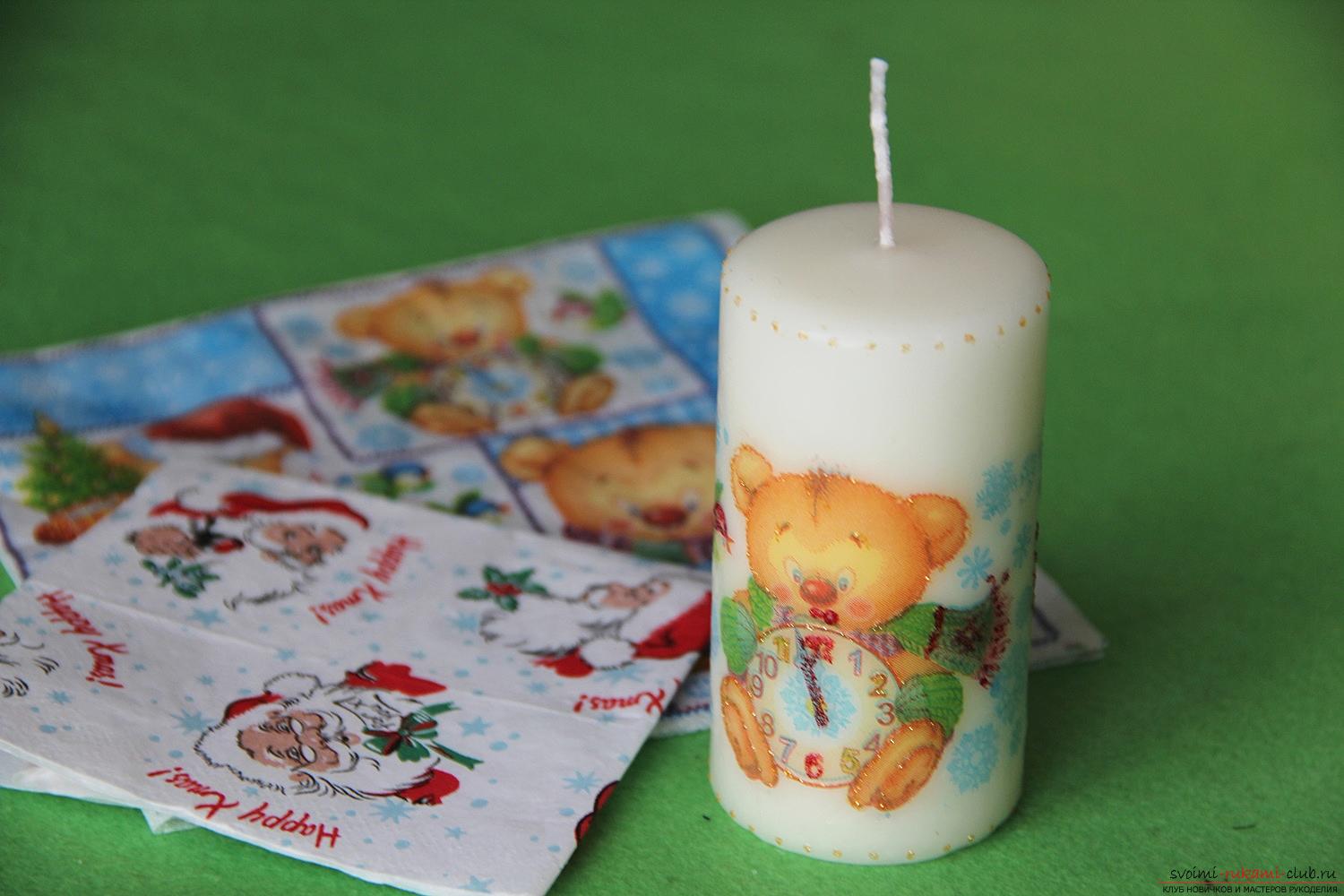 Master class with photo will teach how to make a hot decoupage of a candle with a napkin for the New Year. Photo №13