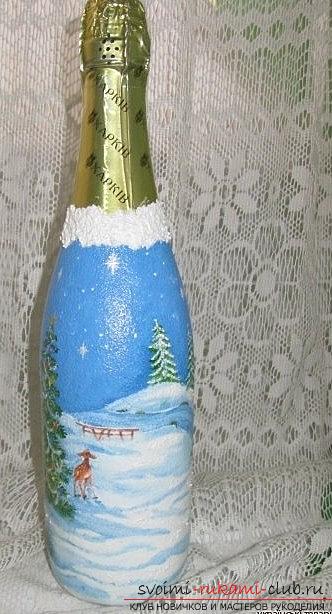 Painting on the glass bottles on the theme of New Year themes with their own hands - a master class. Photo №4