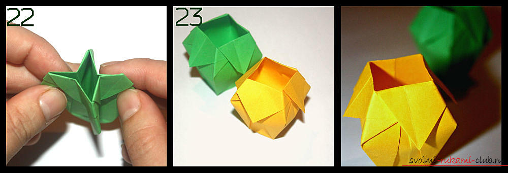 Origami, making a simple vase of colorful paper. Photo №6