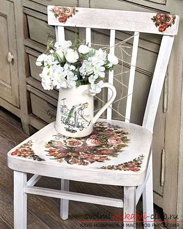 A detailed master class on the decoration of the old chair with your own hands. Photo №1