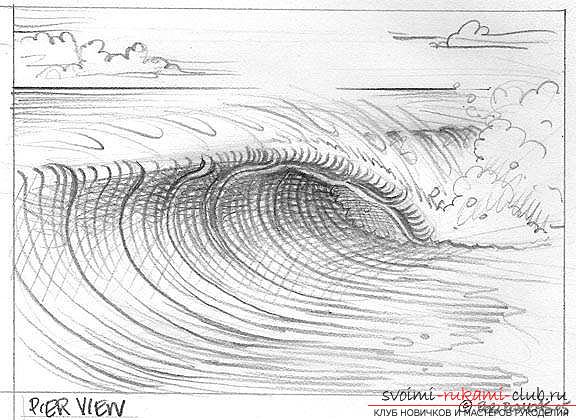 Lesson of drawing a sea wave. Photo №13