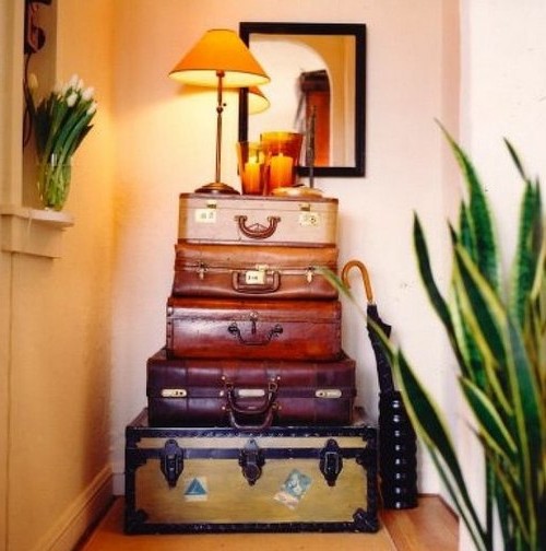 Rack-table of several suitcases of different sizes