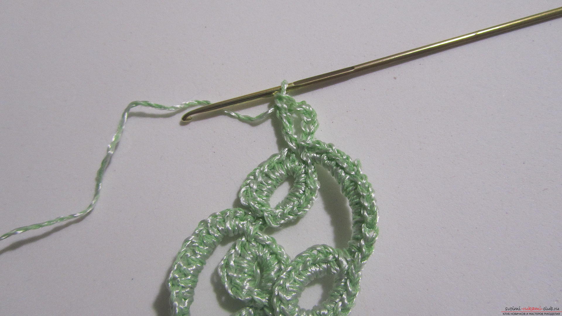 This master class will tell you how to create a crocheted knitted braid in the technique of ribbon lace. Photo # 23