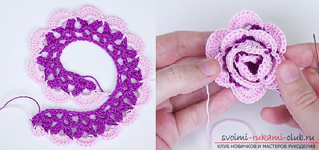 Schemes and a detailed description of how to tie a three-dimensional rose crochet with their own hands .. Photo # 3