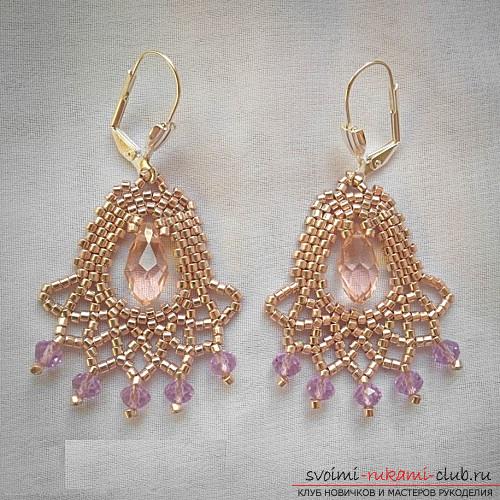 Free master classes on weaving earrings from beads with turn-based photos .. Photo №1