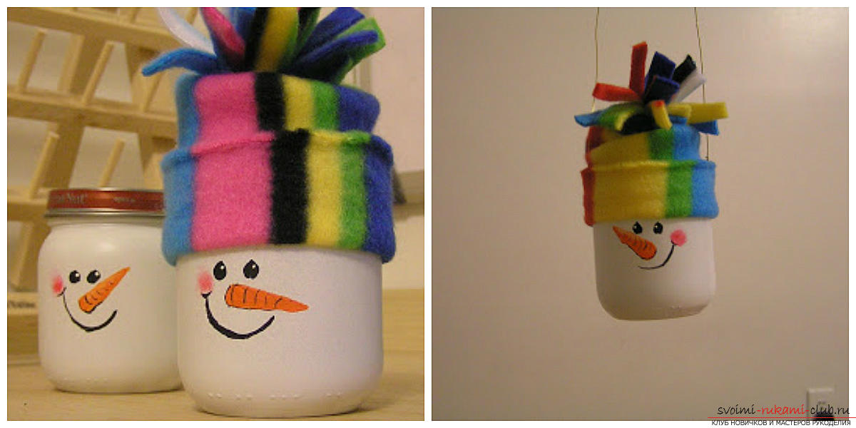 Weihnachten Schneemann mit den Händen, wie einen Schneemann zu machen, Weihnachtsbasteln mit den Händen, die einen Schneemann aus Polymer-Ton, Stoff Schneemann, Schneemann von Glühbirnen .. Foto №9