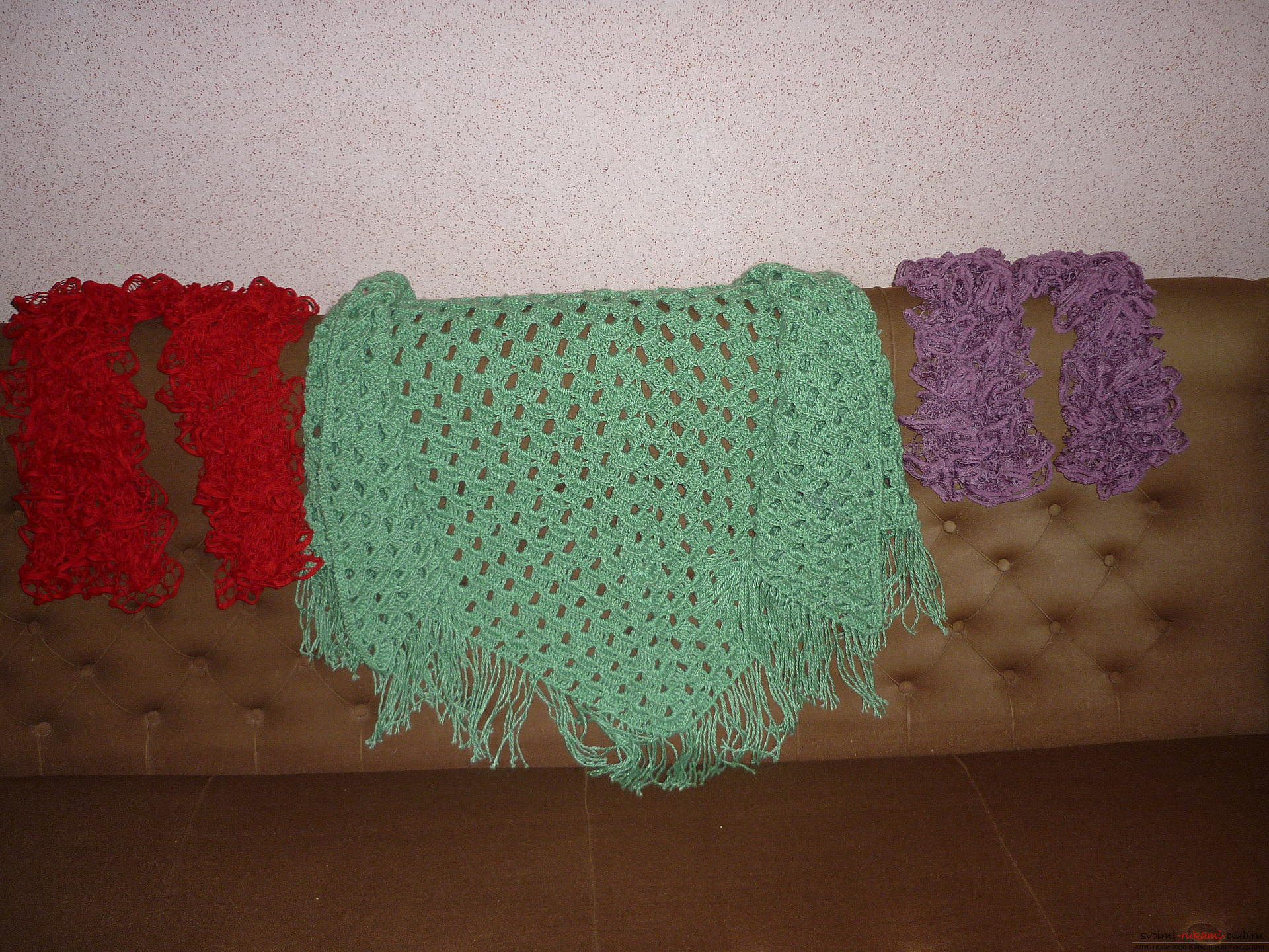 Openwork scarves made of ribbon yarn. Photo №1
