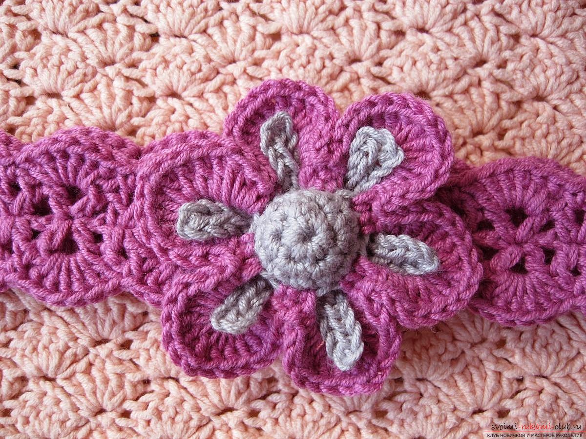 A knitting pattern for a multi-layer flower crochet for children is a diagram and description. Photo №7
