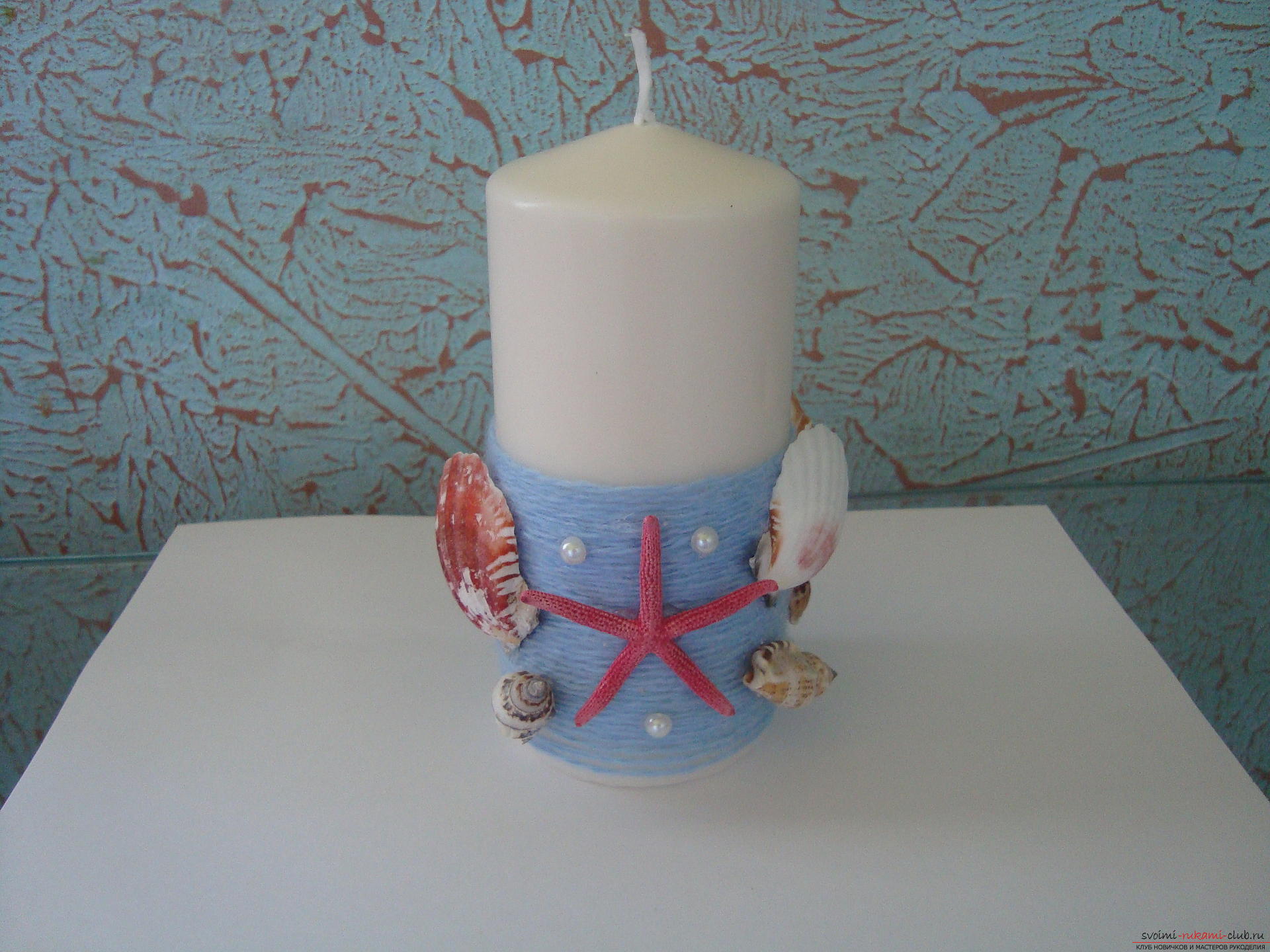 Step-by-step photos on the creation of a decorative candle. Photo №1