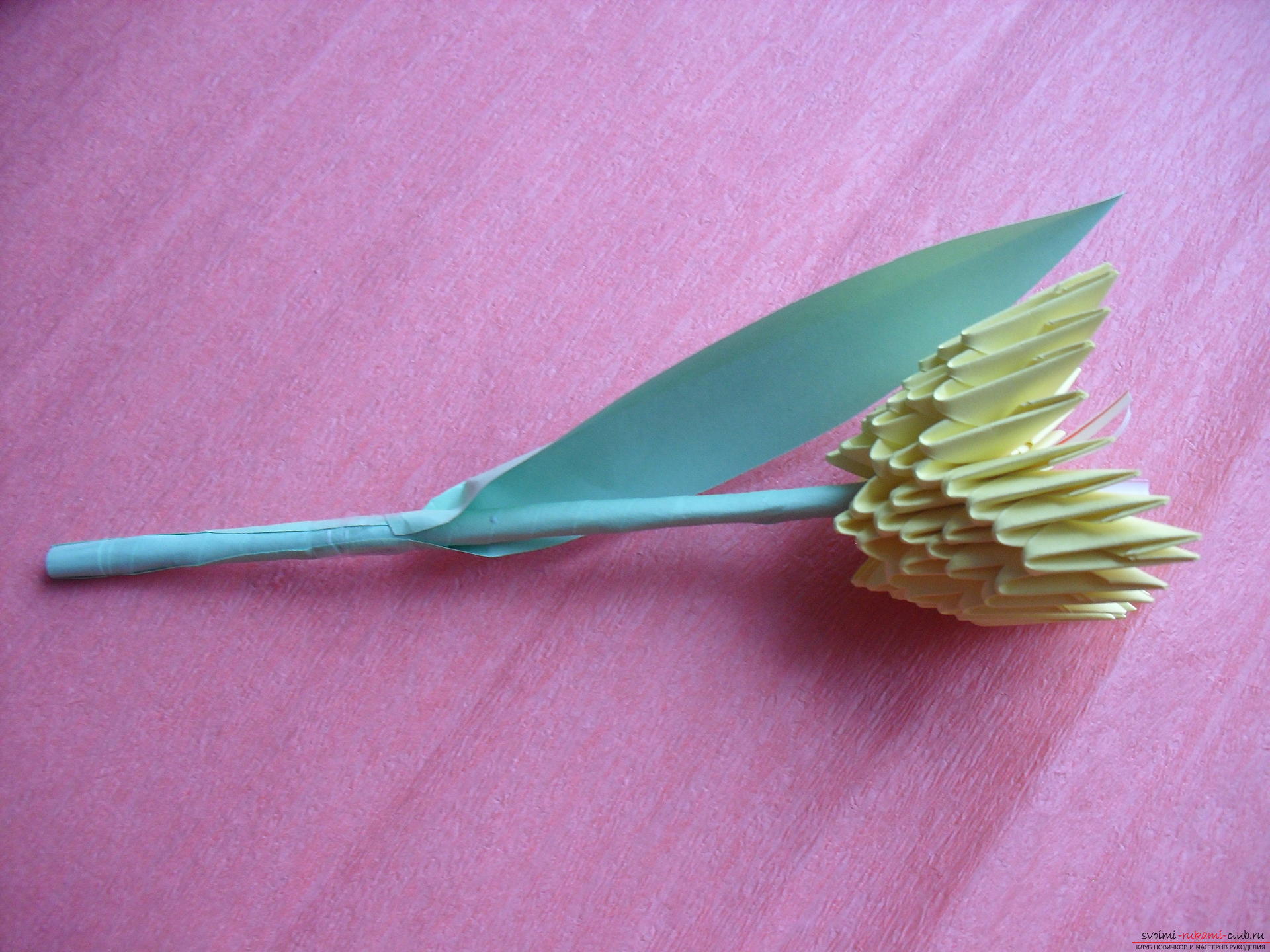 Denne mesterklasse vil lære dig at lave en vase med tulipaner lavet af papir i teknikken med modulær origami .. Foto # 23