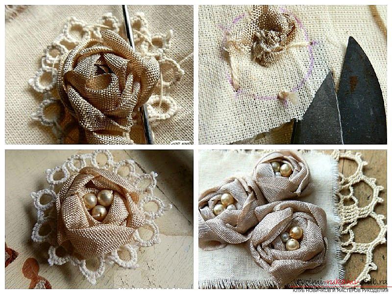 How to make roses from a ribbon with your own hands, step-by-step photos and instructions for creating a flower, seven variants of roses from a ribbon in the form of buds and blossoming flowers. Photo Number 9