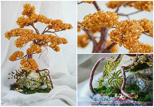 Free detailed lessons on weaving of beads bonsai in different shades. Photo number 20