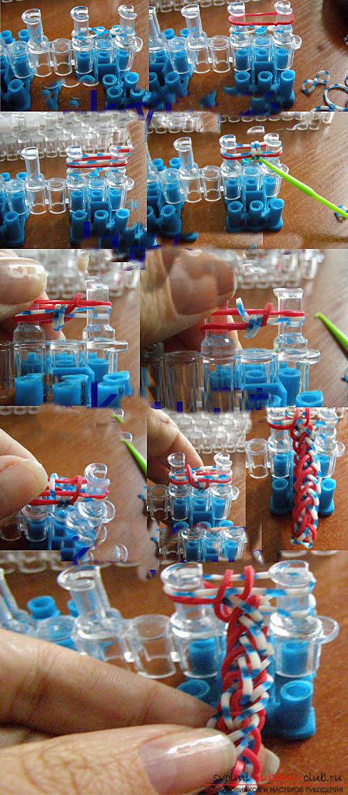 Leren armband Franse vlecht weven van gekleurd rubber met eigen handen foto. Foto №8