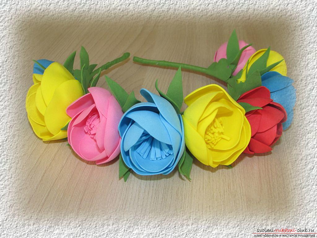 This master class of flowers from foamiran tells how to make a beautiful summer wreath .. Photo №1