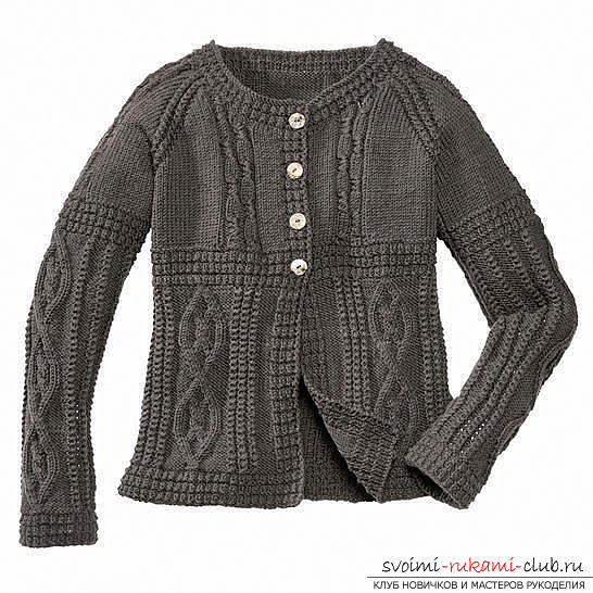 knitted knitted gray jacket with a coquette for buttons. Photo №1