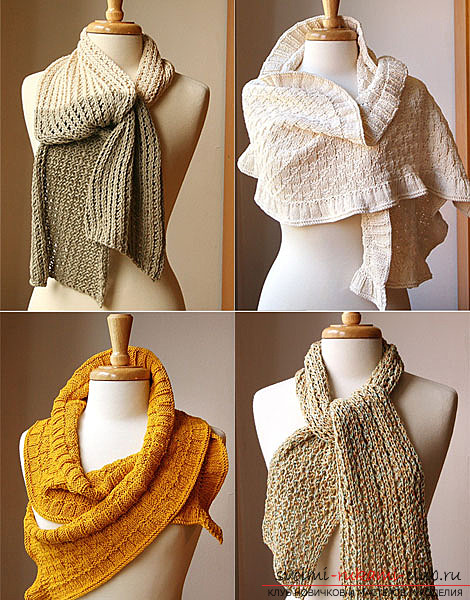 Knit scarves with knitting needles. Schemes of models. Photo №1