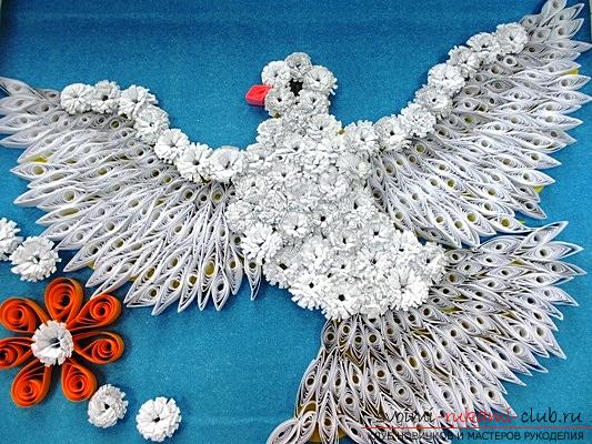 Quilling card for May 9 with pigeons. Photo №1