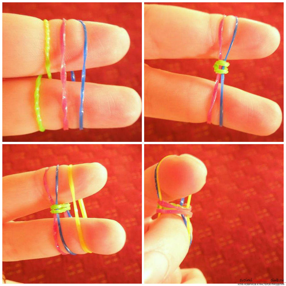 Bracelets made of rubber bands with their own hands, how to weave a bracelet made of rubber bands, weaving bracelets on the fingers, using a slingshot when manufacturing the bracelets with our own hands .. Photo # 2