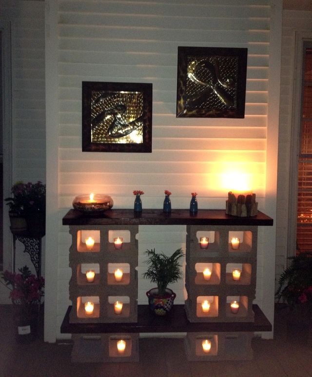 bedside table of concrete blocks with their own hands