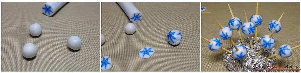 How to make beads with snowflakes from polymer clay in the technique of cane, step-by-step photos and description. Photo №6