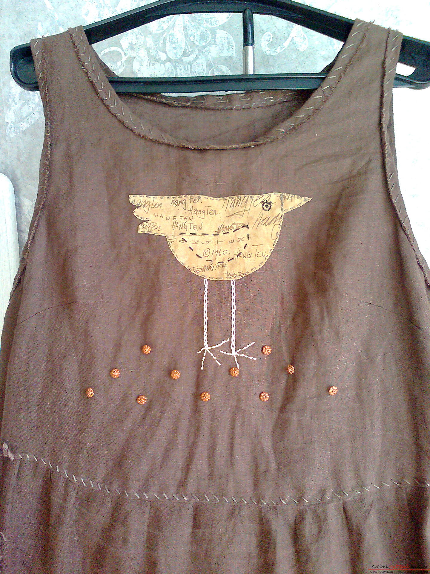 Linen sarafan with applique and embroidery. Photo # 2