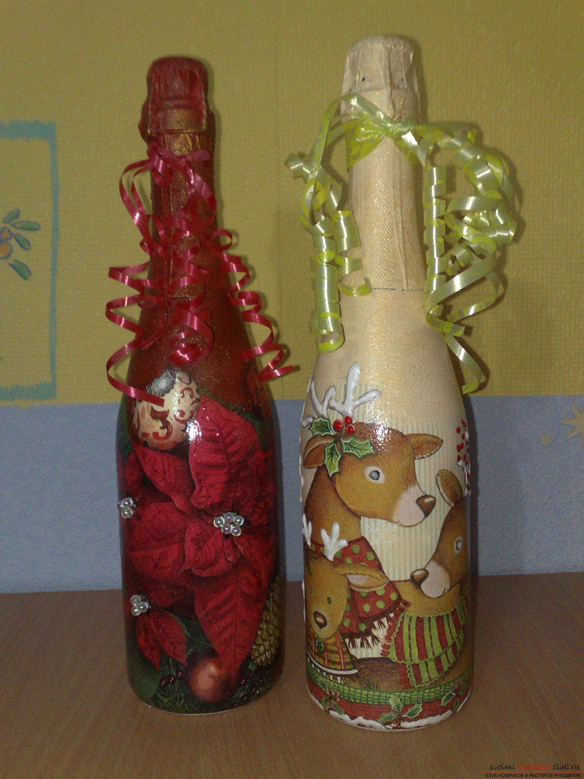 Decoupage of bottles with champagne for the New Year. Photo №4