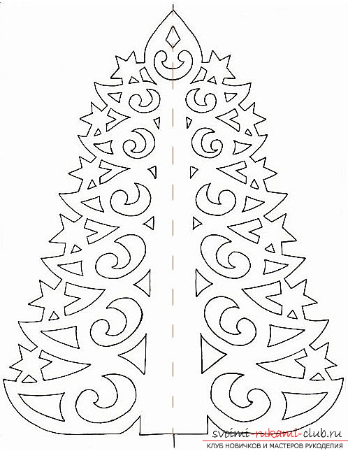 foto eksempler på processen med at lave et åbent juletræ lavet af papir. Billede №10