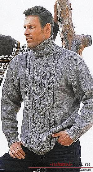Елегантний чоловічий пуловер спицями. фото №3
