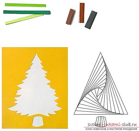 How to make postcards for the New Year with your own hands, step-by-step photos and the description of creating postcards in the technique of kwing, ayris folding, origami. Photo №4