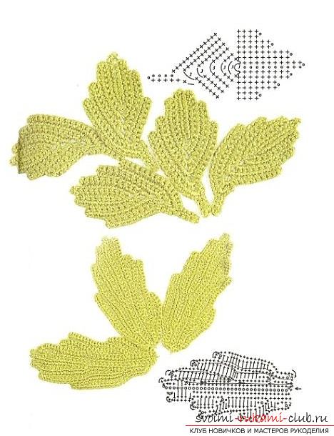 Schemes and a detailed description of how to crochet leaves of different formats .. Photo # 9