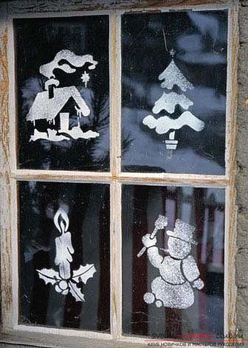 How and what to do on the window drawings in the New Year theme, the material and ways of drawing them, photos, as examples and ideas for inspiration. Photo # 2