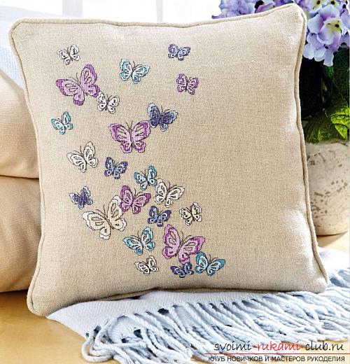 Embroidery of gentle butterflies on pillows according to the schemes. Photo №5
