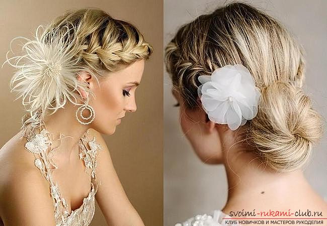 How to perform a beautiful wedding dress on medium hair with your own hands. Photo Number 11