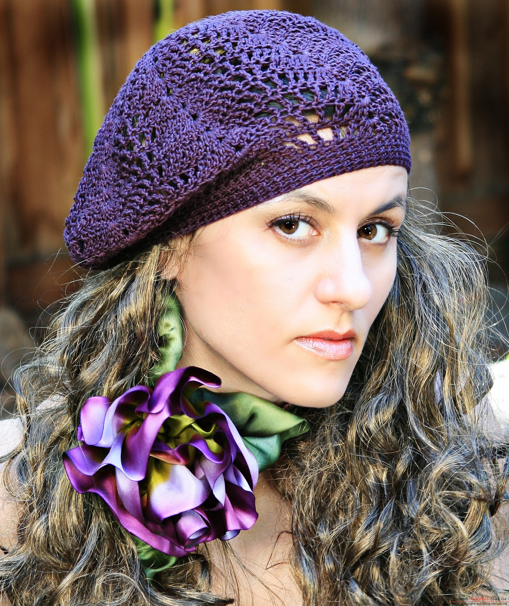 openwork knitted with needles female beret. Photo №1