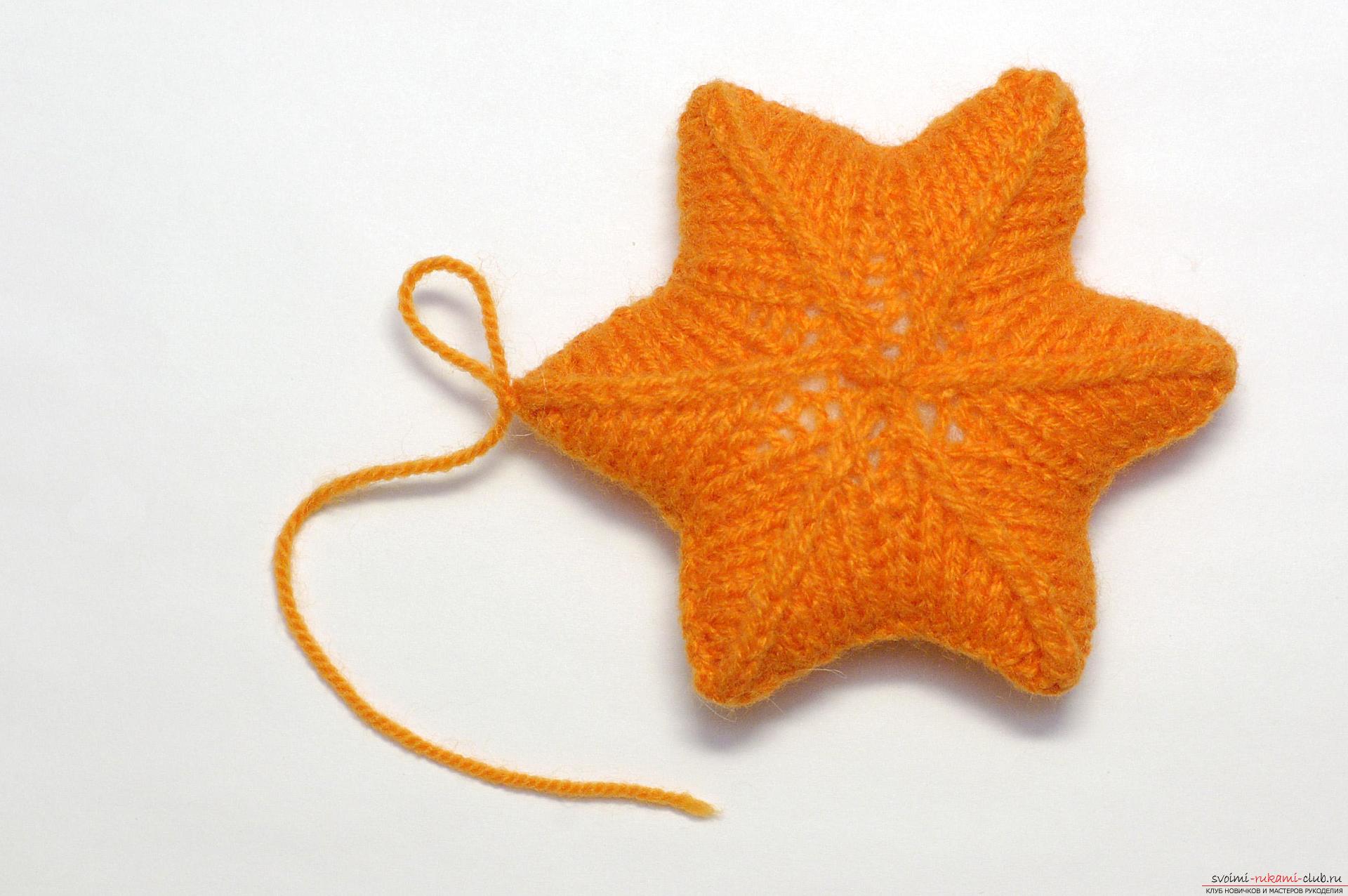A master class of New Year's ornaments will teach you how to knit a knitted star on a Christmas tree with knitting needles. Photo number 17