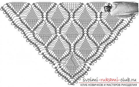 How to tie an openwork shawl crochet by using the pineapple pattern with your own hands according to the scheme. Picture №3